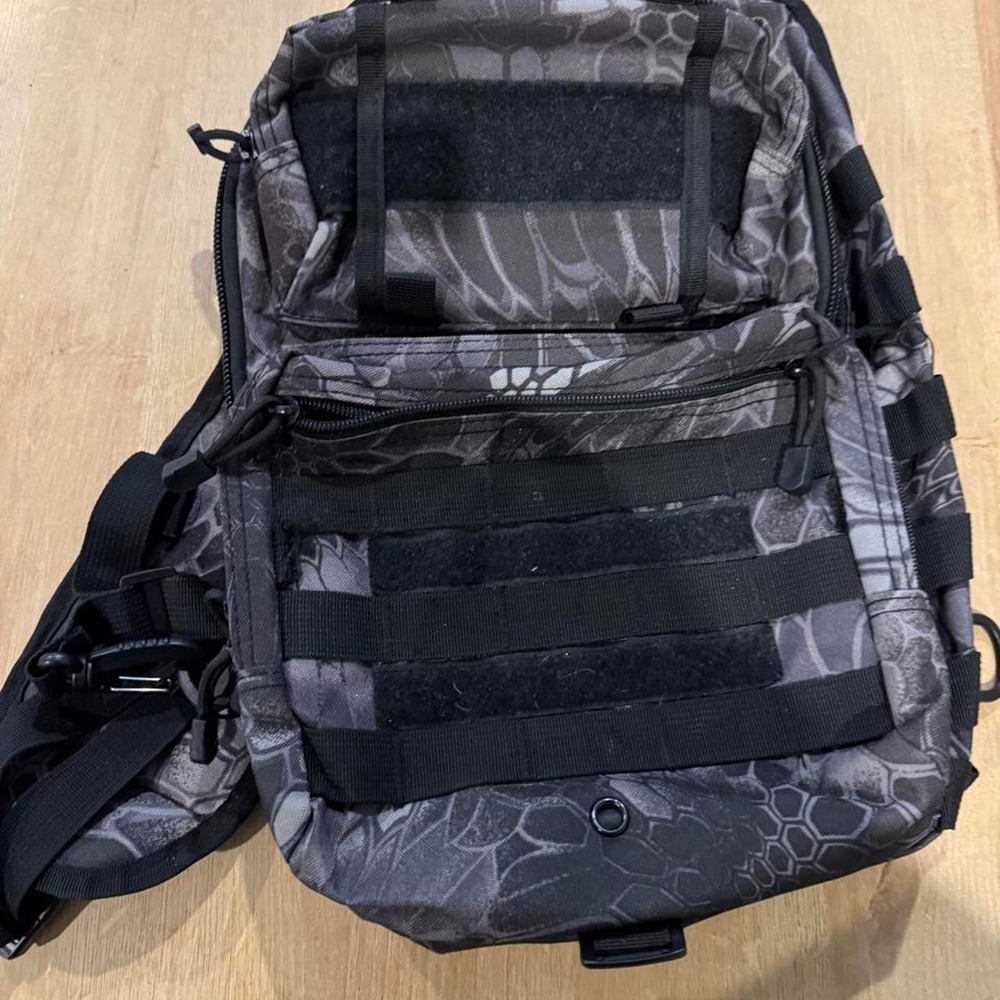 Tactical Sling Backpack Grey Black Camo Kryptek Style Utility Shoulder Bag